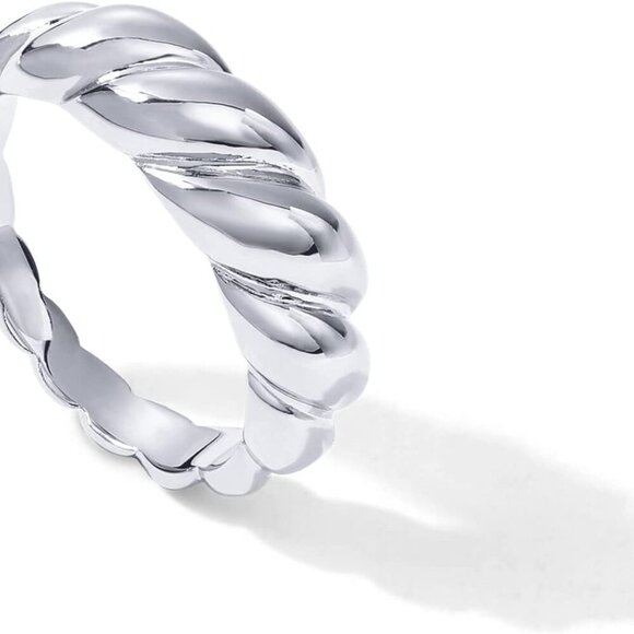 14K Gold Plated Croissant Dome Rings for Women - Trendy Twisted Braided Band - C - Picture 1 of 5